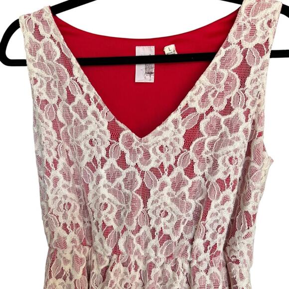 Bird Cage Anthropologie Red + Cream Lace Mini Dress Size Large - Picture 2 of 5